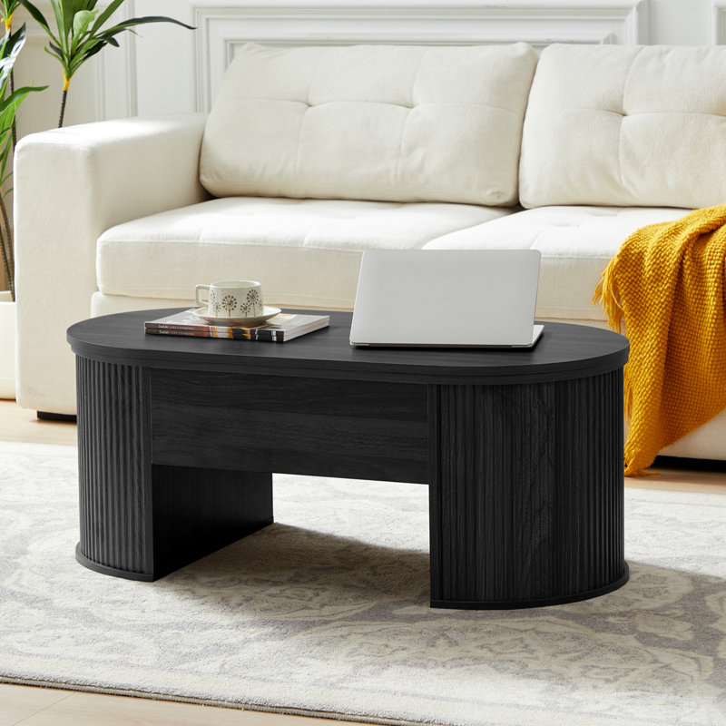 39.37'' W Oval Lift Top Coffee Table With Storage, Black