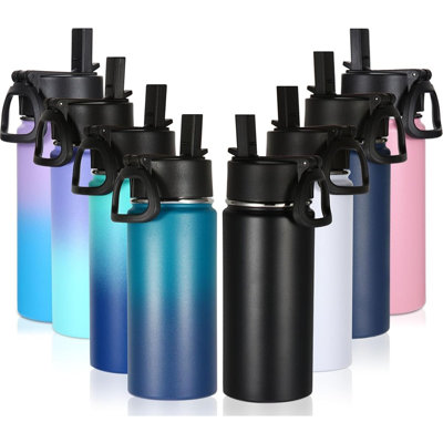 16 Oz Kids Water Bottle Bulk 8 Pack,insulated Sports Bottles With Straw Lid,stainless Steel Bottle With Handle Keep Cold & Hot,double Wall Vacuum Tumbler Cups For School(eight Color, 8)