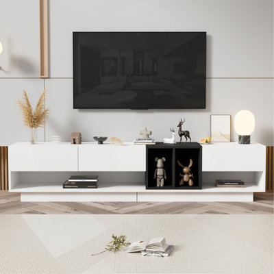 Sleek And Stylish TV Stand With Perfect Storage Solution, Two-Tone Media Console For Tvs Up To 80'', Functional TV Cabinet With Versatile Compartment For Living Room, White