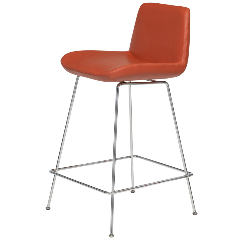 Tabouret de bar et de comptoir Jabreya, Tabouret de comptoir (siège d'une hauteur de 25 p, Chrome chrome, Terracotta