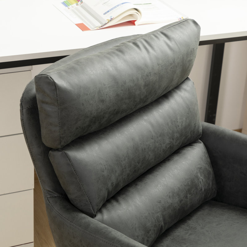 Faux Leather Swivel Office Chair with High Back Dual Cushion Backrest, Black