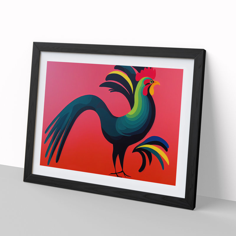 Exciting Rooster - Single Picture Frame Print, Black, 46cm H x 64cm W x 2cm D