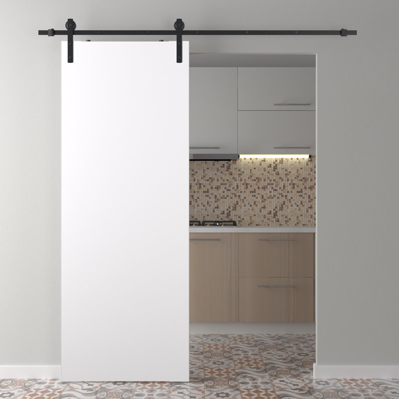 79.375'' Solid + Manufactured Wood Flush without Installation Hardware Kit Barn Door, White, 31.75" x 79.37"