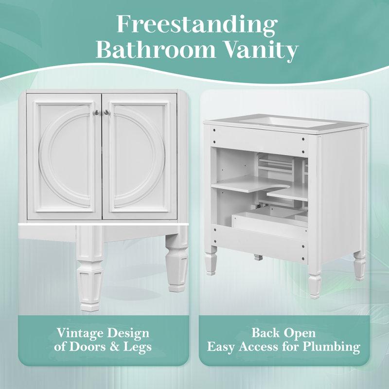 Meuble-lavabo 30 po avec lavabo et deux portes avec tablette, Blanc