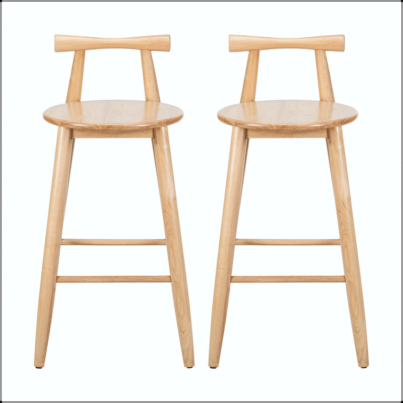 Indoor Rubberwood Barstool - Natural Finish, Cross-Bar Backrest