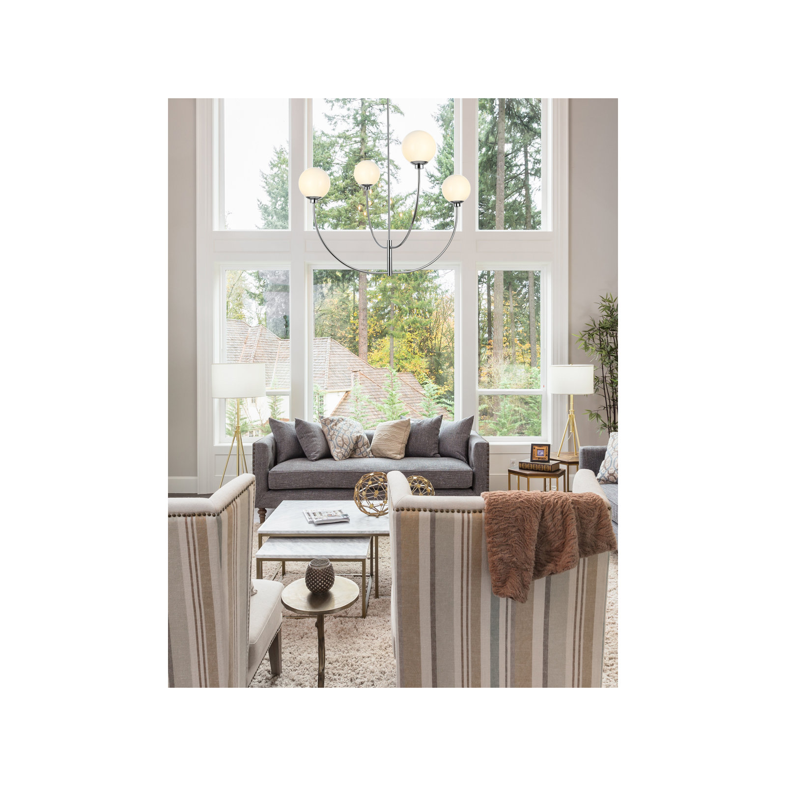 Kyle 4 - Light Dimmable Modern Linear Chandelier, 29.5" H x 42" W x 42" D, Chrome