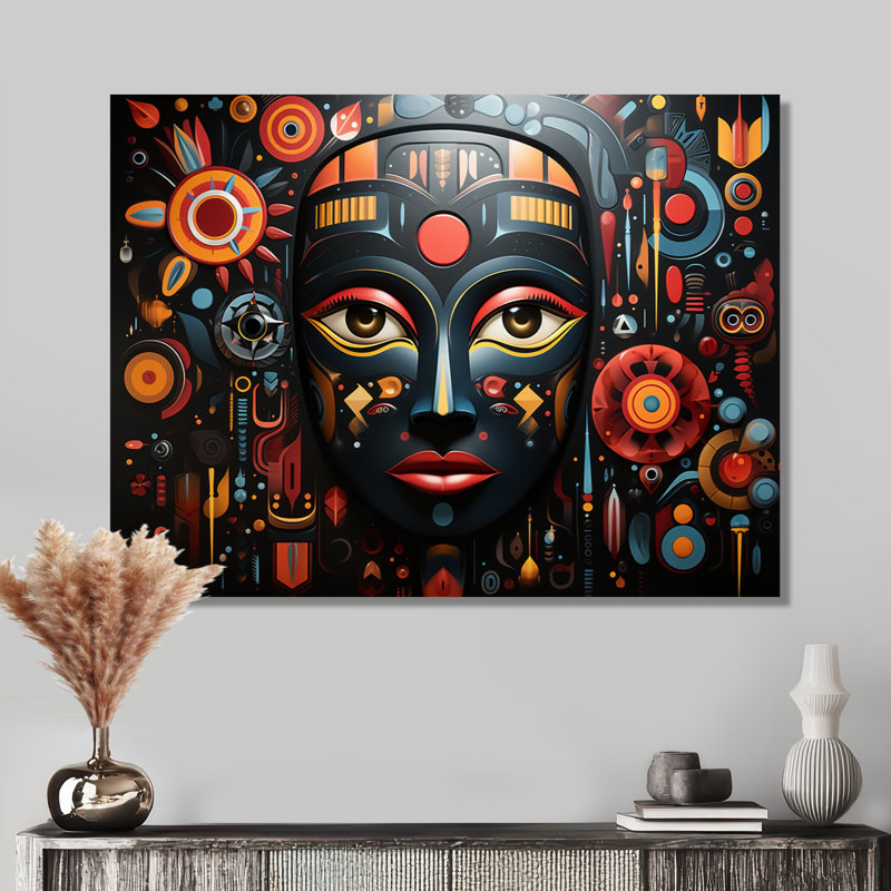 Indigène coloré masque noir - impression d'art mural africain, Toile tendue, H 30 po x l 40 po x P 1,5 po