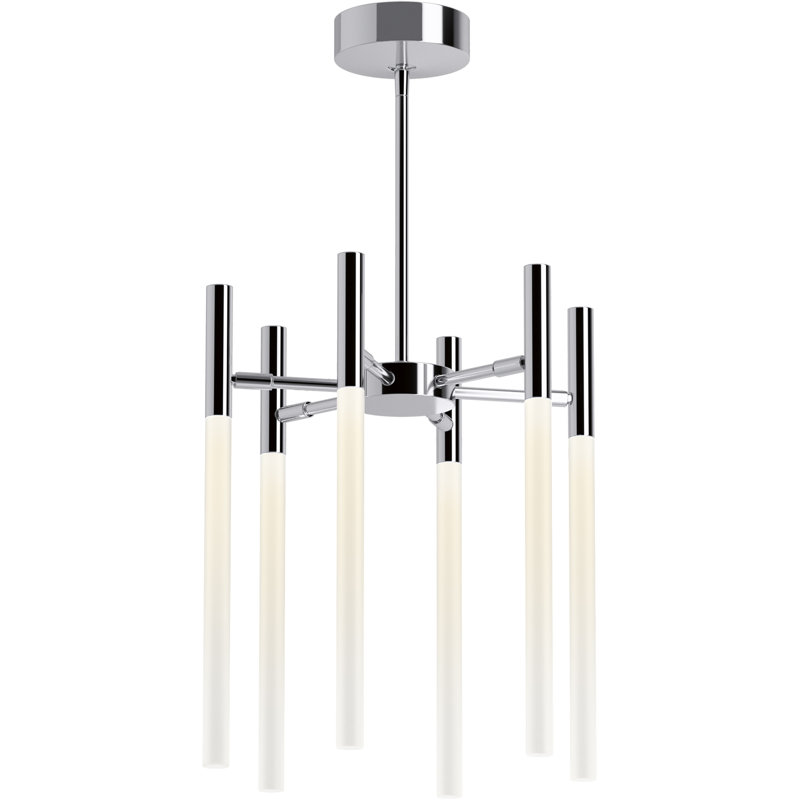 6 - Light Unique / Statement* Modern Linear LED Chandelier, Polished Chrome