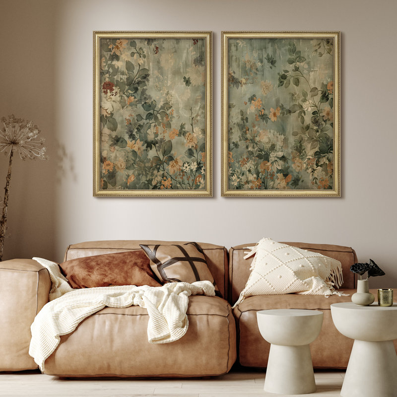 Ensemble de 2 encadrements muraux Premium Premium Vintage Fine Art Antique pour chambre à coucher - 26 po x 36 po