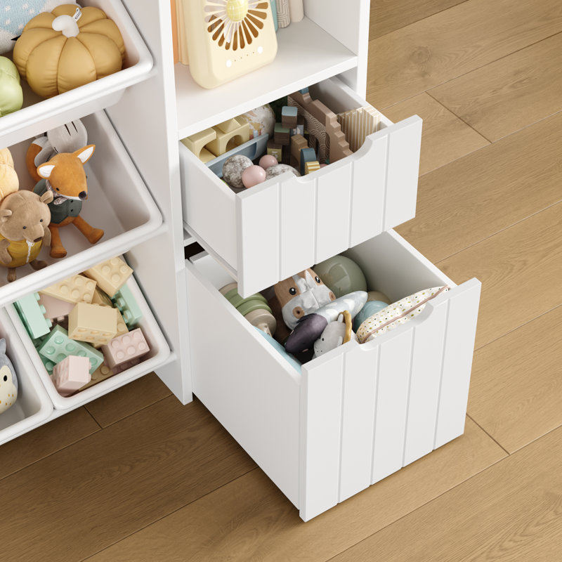 Rangement de jouets l 55,1 po avec 4 tiroirs et 8 bacs, Blanc