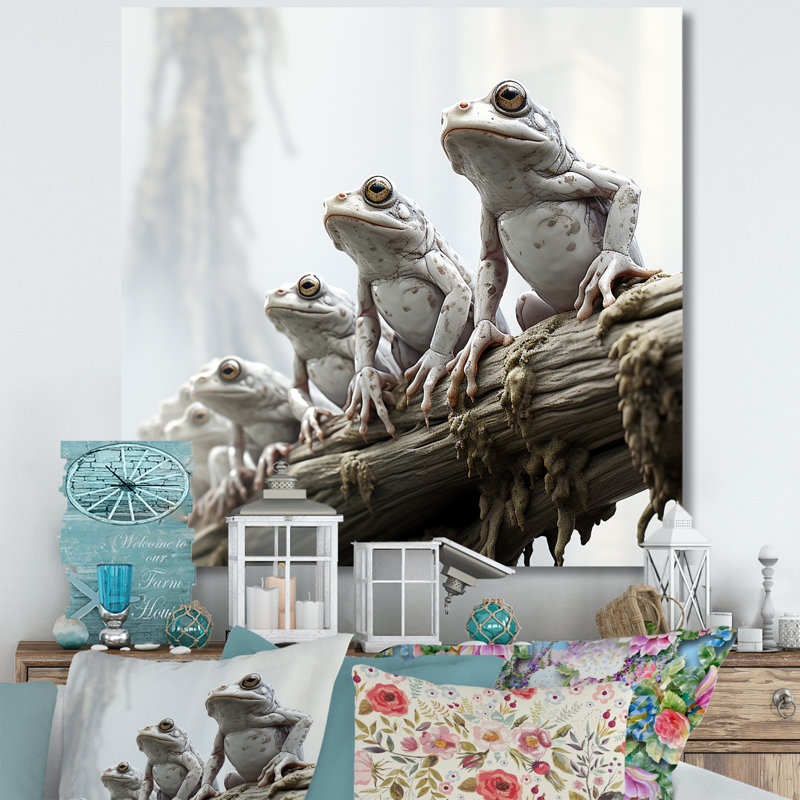 Minimalisme grenouille harmonie familiale sur toile, Toile tendue, H 24 po x l 24 po