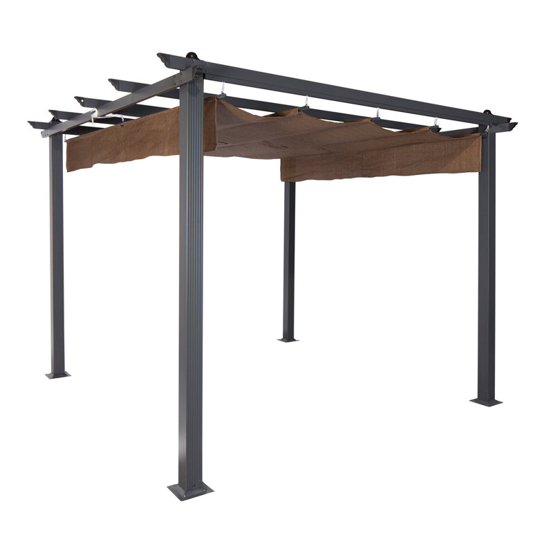 Mocha Aluminum Pergola with Retractable Canopy, 9'10" x 9'10"