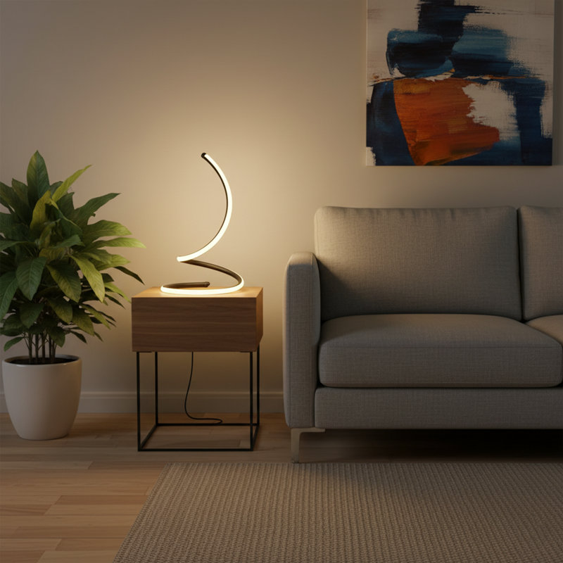 Lampe de table moderne à spirale DEL en noir / or - corps en métal 12K 3000K, Noir