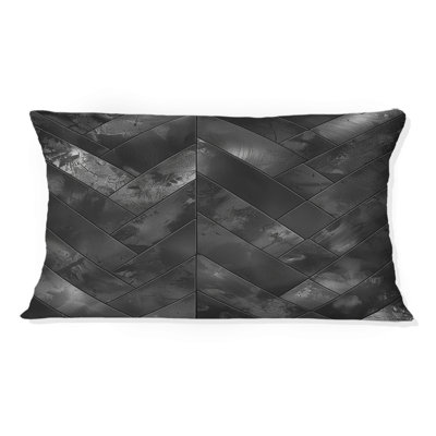 Black Grey Modern Herringbone II - Modern Lumbar Pillow
