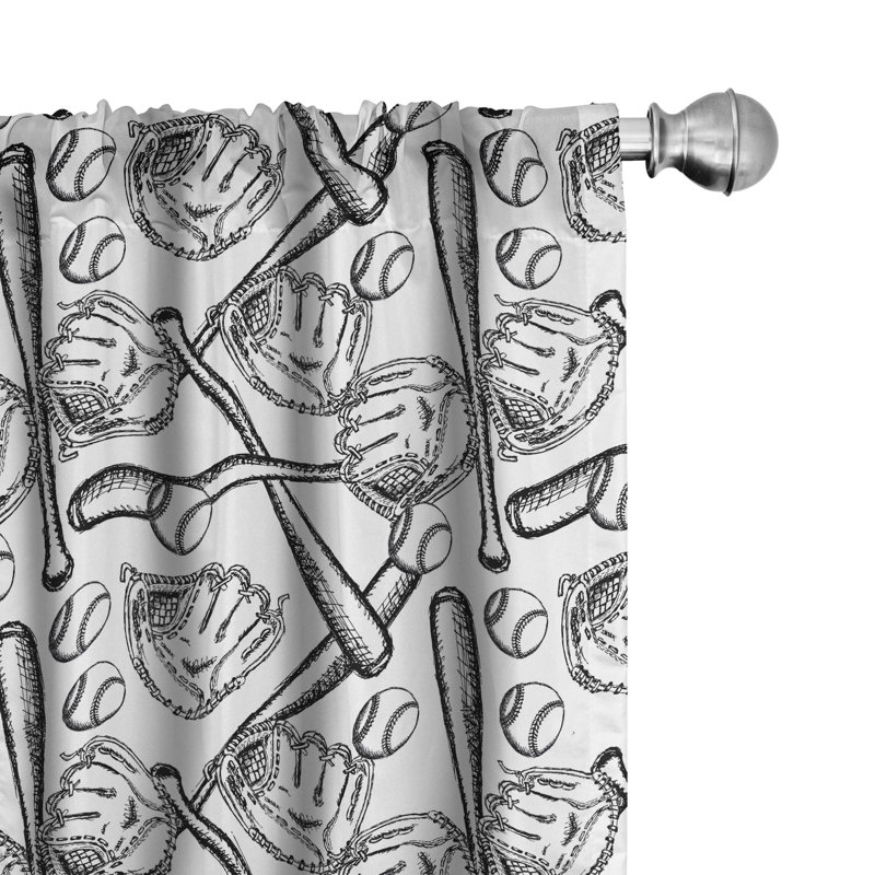 Baseball Semi-Sheer Rod Pocket Single Curtain Panel, 28" x 84"