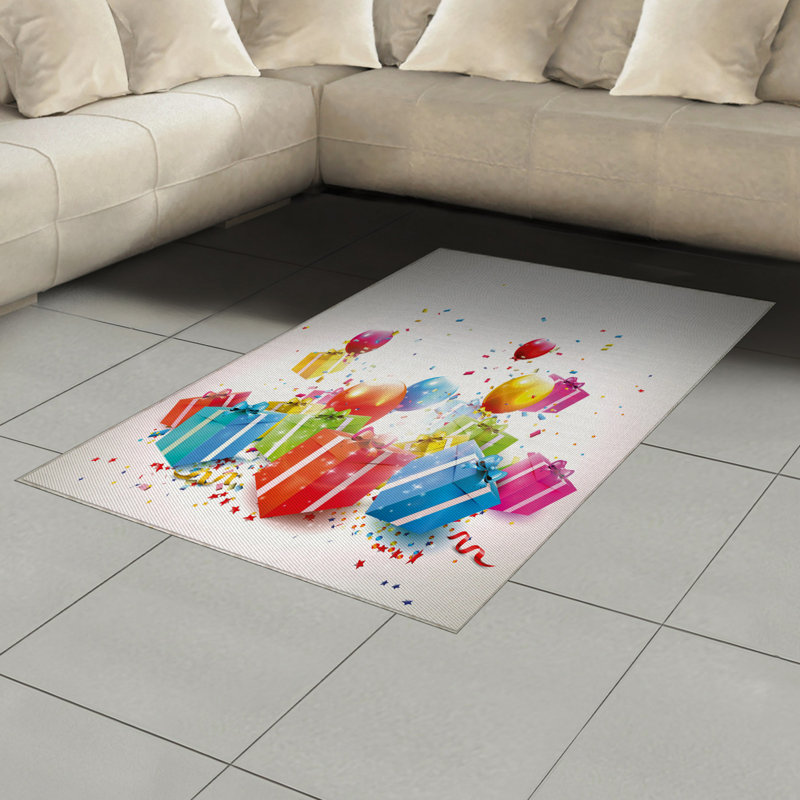 Birthday High Density Long Fiber Poly Threads Decorative Area Rug Carpet, Rectangle 4' x 5'8"