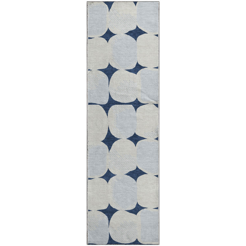 Premium Machine Washable Prisco Navy Rug, Runner 2'3" x 7'6"