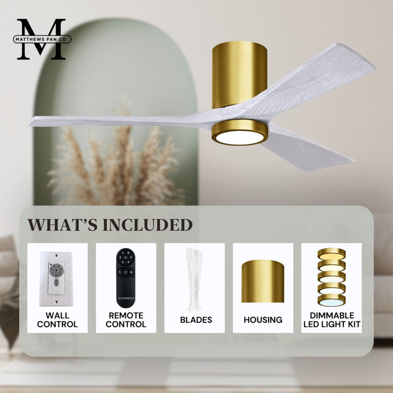 Irene LED Ceiling Fan, Brushed Brass, Matte White, 42"