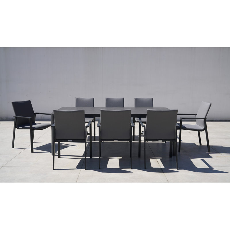Cebes 8 - Person Metal Patio Dining Set with Rectangular Table, Light Gray