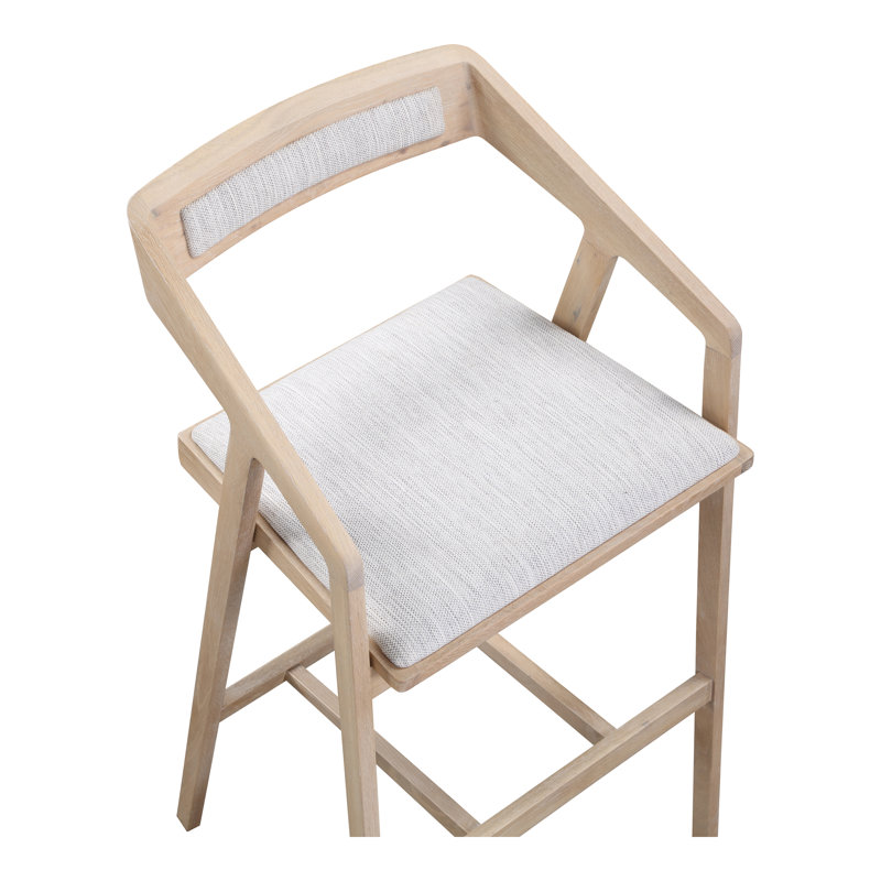 Padma 26" Bar Stool, Light Gray Faux Leather/Natural Frame, Counter Stool (25.9” Seat Height)
