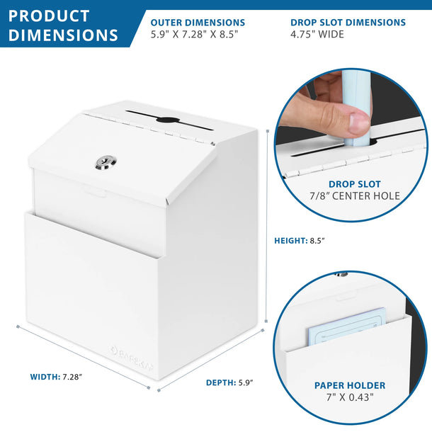 White Steel Wall-Mount Suggestion and Ballot Drop Box with Key Lock