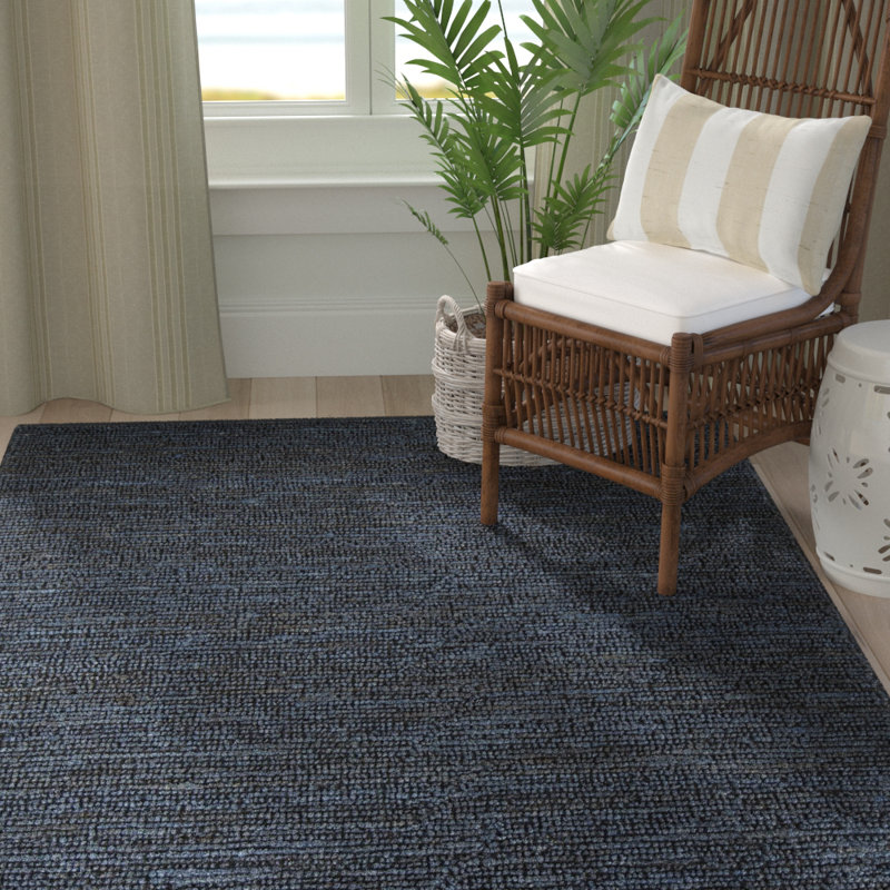 Tapis bleu de jute texturée Lilliana, Rectangle 5 pi x 7 pi 6 po