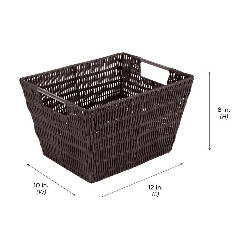 Rectangular Rattan Storage Basket with Stainless Steel Handles - Chocolate