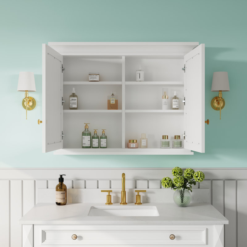 Armoire à pharmacie en bois massif avec cadre de rangement en bois massif l 40 po x H 30 po, H 30 po x l 40 po x P 6,8 po