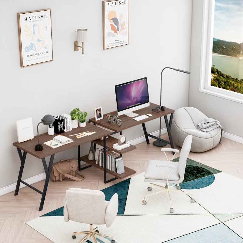 Metal Base Writing Desk, Antigue Wood