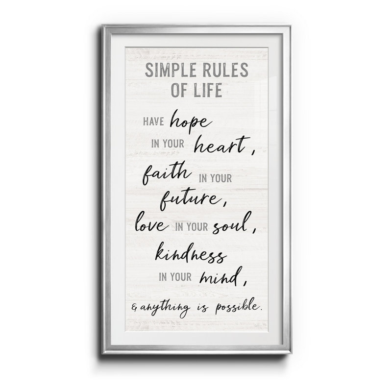 Simple Rules Of Life - Impression, Argent, H 14,5 po x l 26,5 po x P 1,5 po