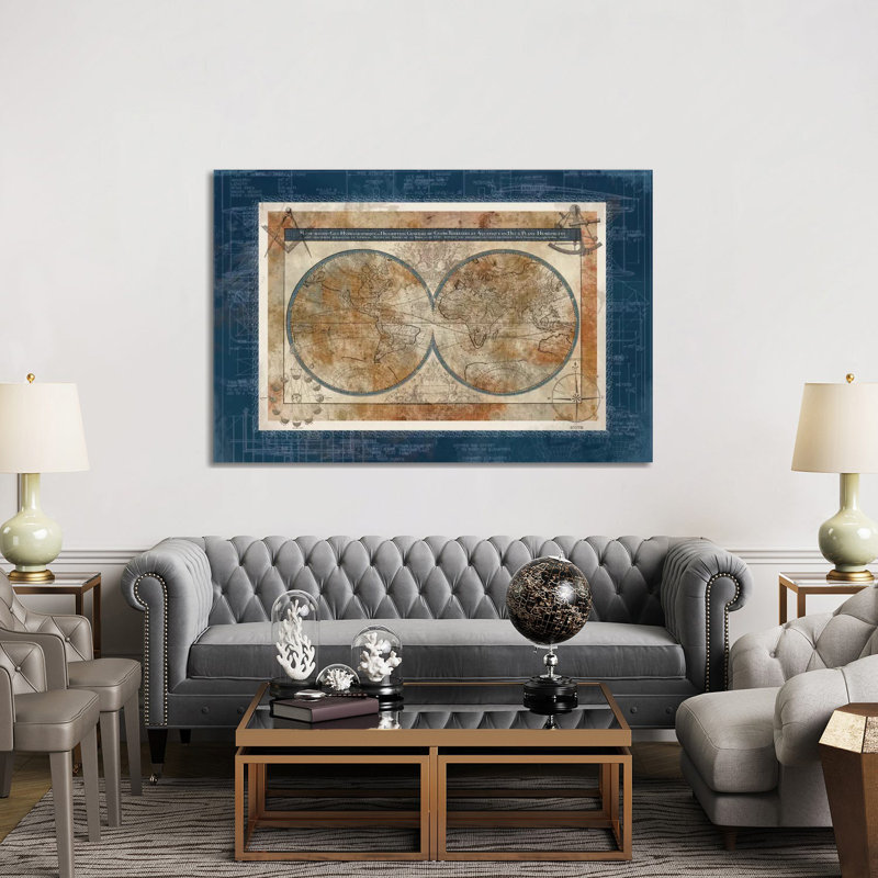 Blueprint Of The World by Carol Robinson - Print on Canvas, Wrapped Canvas, 20.32 cm H x 30.48 cm W