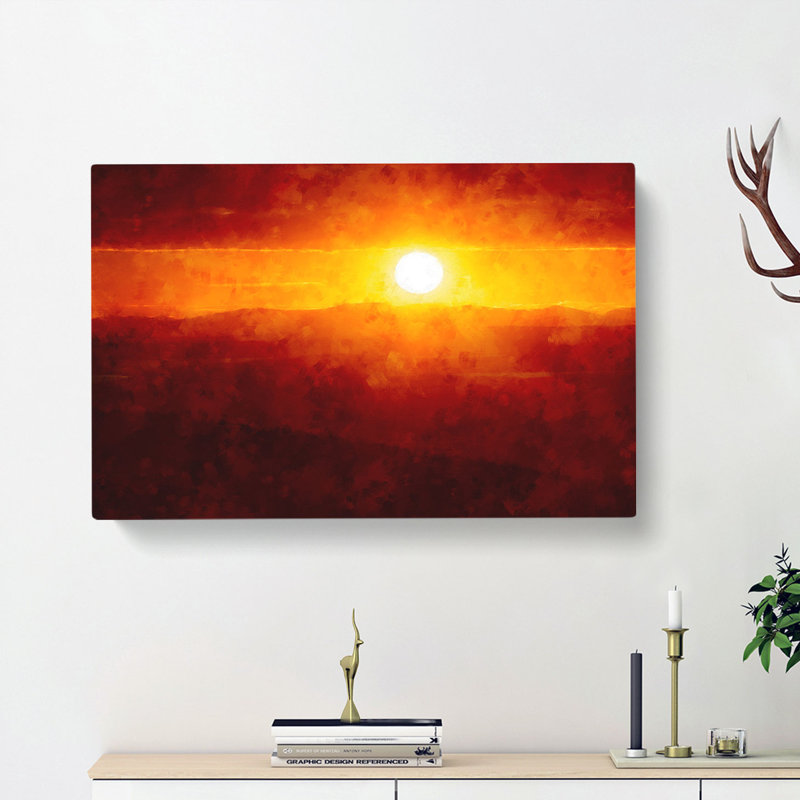 Sunset Over The Hills - Wrapped Canvas Painting, 35cm H x 50cm W x 3cm D