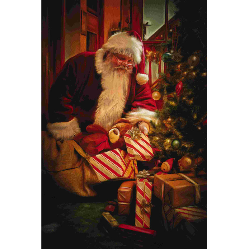 Père Noël peint offrant des cadeaux, H 12 po x l 8 po