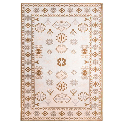 Tapis floral tissé à la machine en chenille crème