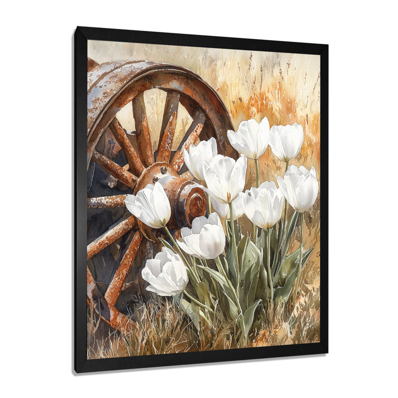 Nhek - reproduction d'art sur toile florale, H 32 po x l 16 po, Picture Framed, Noir, noir, noir, noir