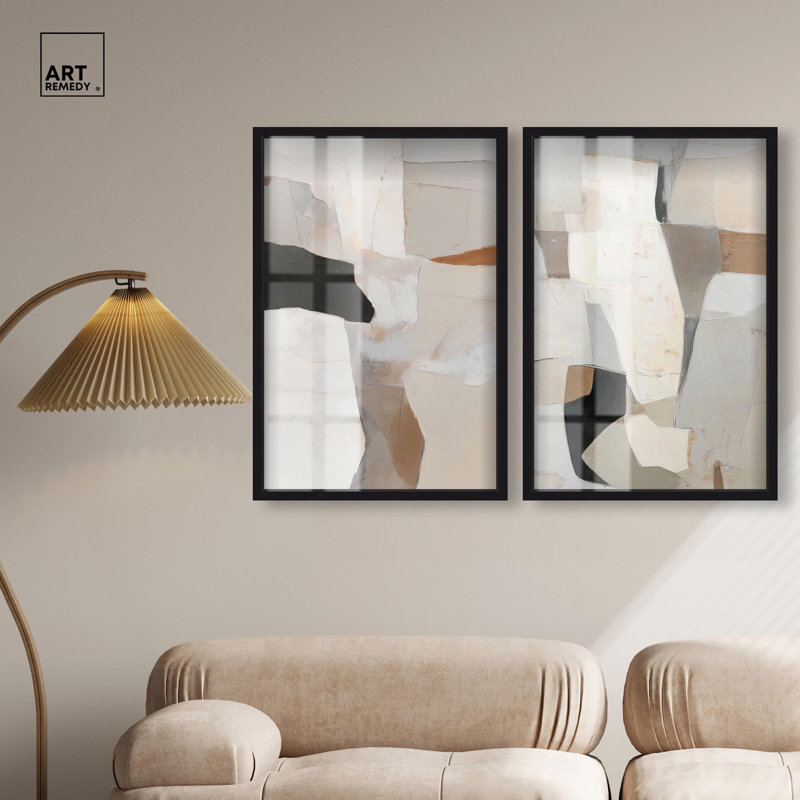 Ancient Walls Shadowbox Print Neutral Boho Art Set by Art Remedy, Black Frame, 10 x 15, 31" H x 21" W, Black Frame