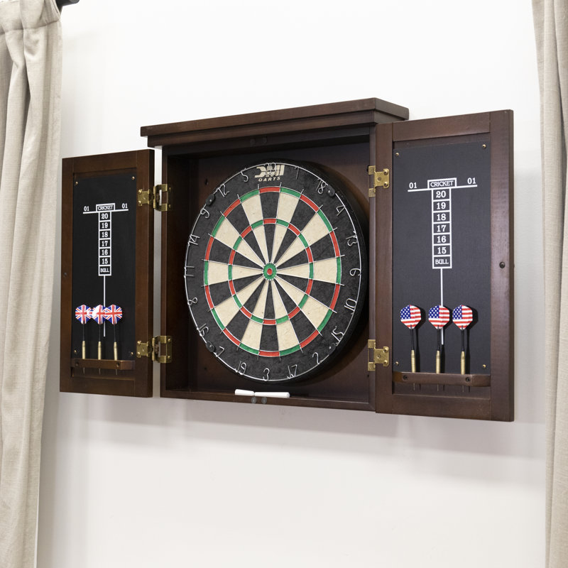 Traditional Espresso Solid Wood Dartboard Cabinet with Brass Hardware