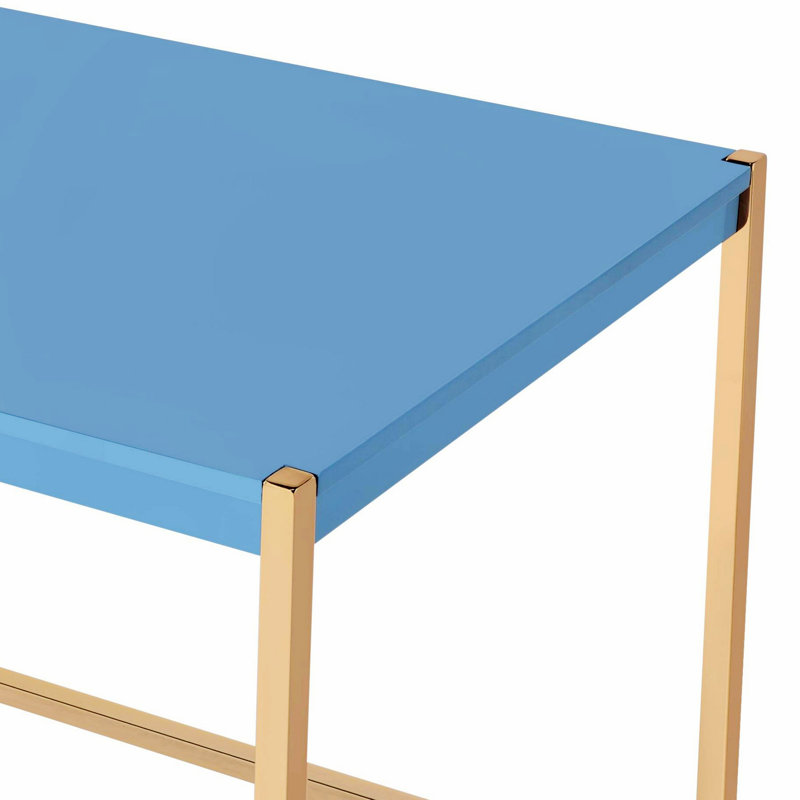 Bureau d'écriture avec port USB, bureau rectangulaire avec plateau en bois et base en métal, Marine