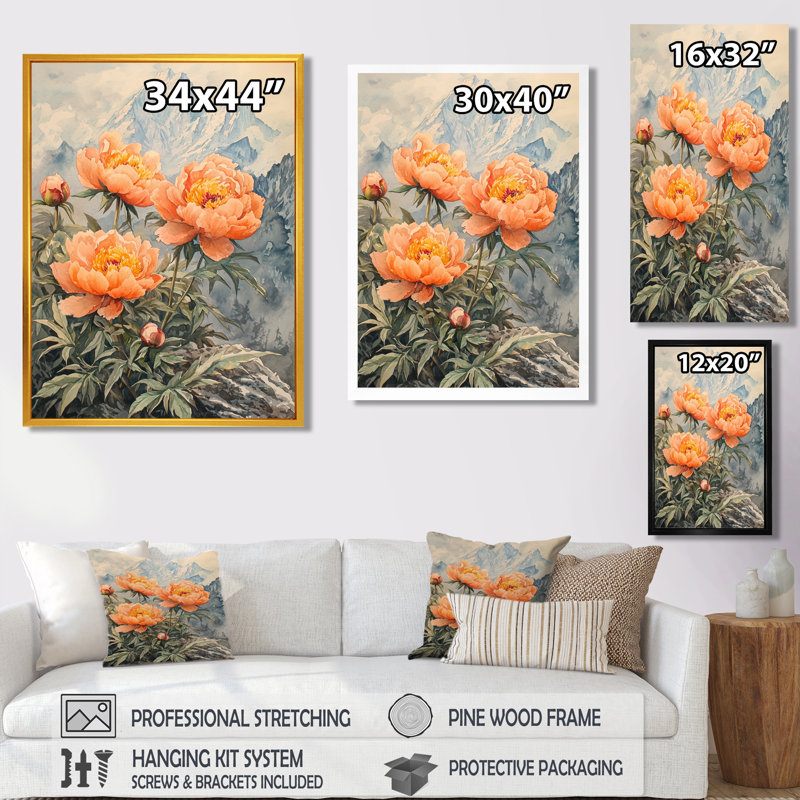 Goten - Floral Canvas Wall Art, Noir, noir, noir, noir, H 20 po x l 12 po, Reproduction encadrée d'une seule photo