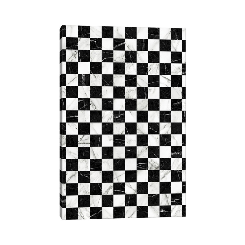 Motif de damier en marbre - noir et blanc, H 18 po x l 12 po x P 1,5 po