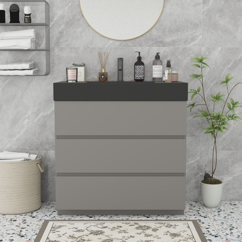 Meuble-lavabo moderne autoportant, Noir, Gris