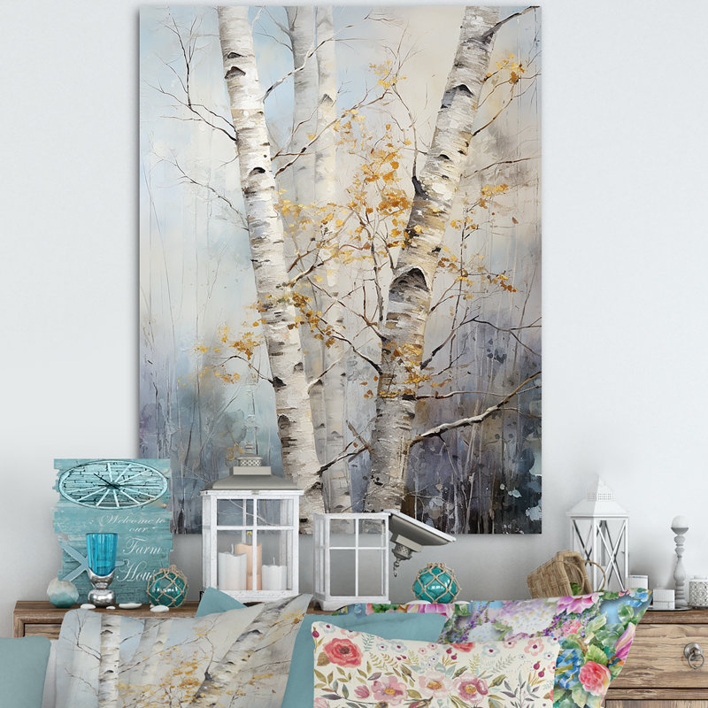 «Silver Blue Tree Birchs Breath» sur toile, Toile tendue, H 44 po x l 34 po x P 1,5 po