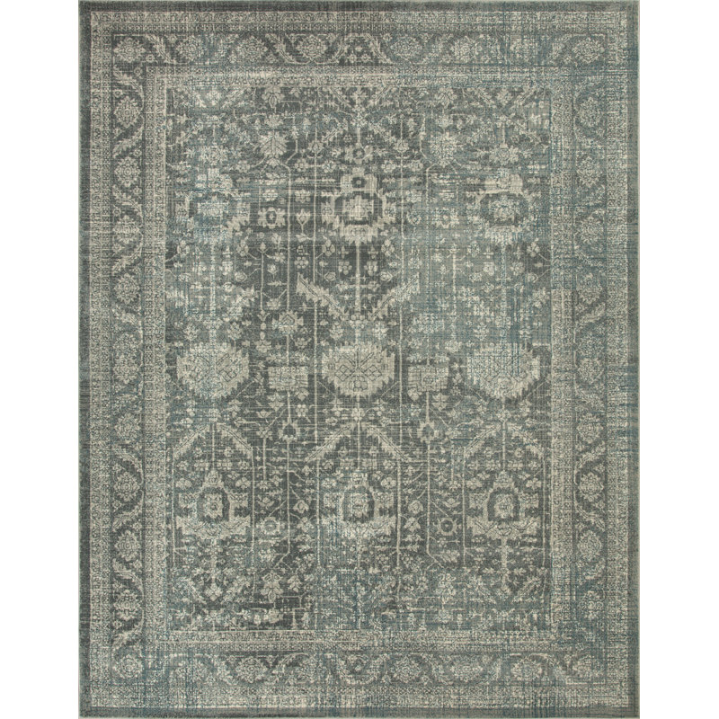 Ostergren Collection Grey/Blue Transitional Oriental Area Rug, Rectangle 9'5" x 13'