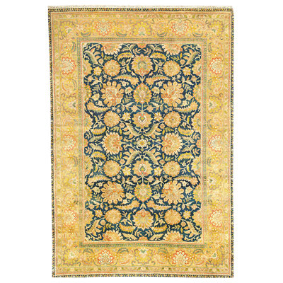 Hand Knotted Wool Area Rug in Blue And Gold