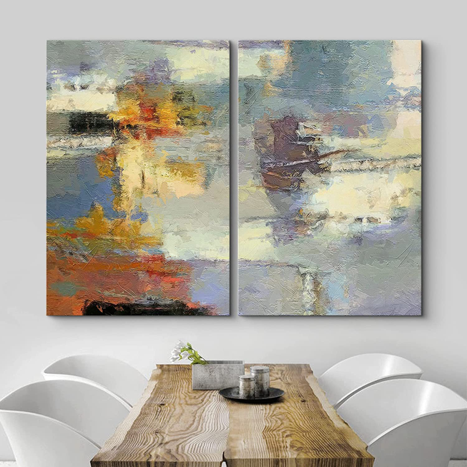 IDEA4WALL Framed Canvas Print Wall Art Set Brown Orange Grunge Paint ...