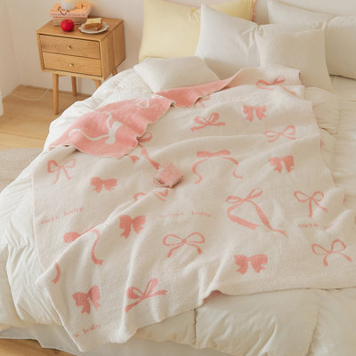Chenille knit throw blanket with boe tie