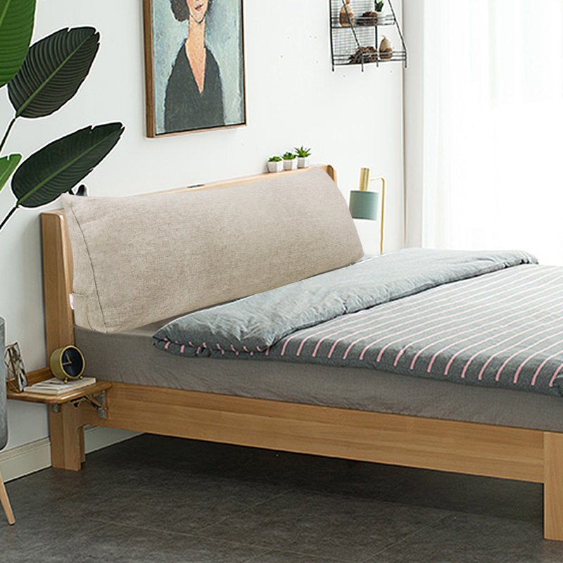 Sit-up Back Comfort Linen-look Textured Ivory Bed Rest Headboard Wedge Reading Pillow Back Support, 20" x 76"