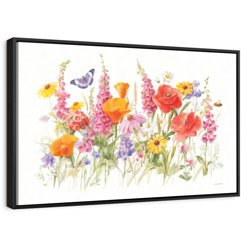 Fleurs sauvages en fleurs, Cadre flottant noir, 46 po x 31 po