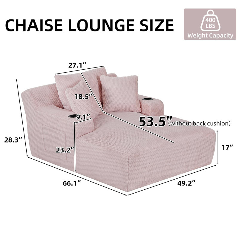 Boneless Oversized Chaise Lounge Chair - Upholstered Couch Cloud Boneless Chair,Deep Seat Sleeper Sofa with Cup Holders and Side Pockets,Comfy Reading Chair for Living Room