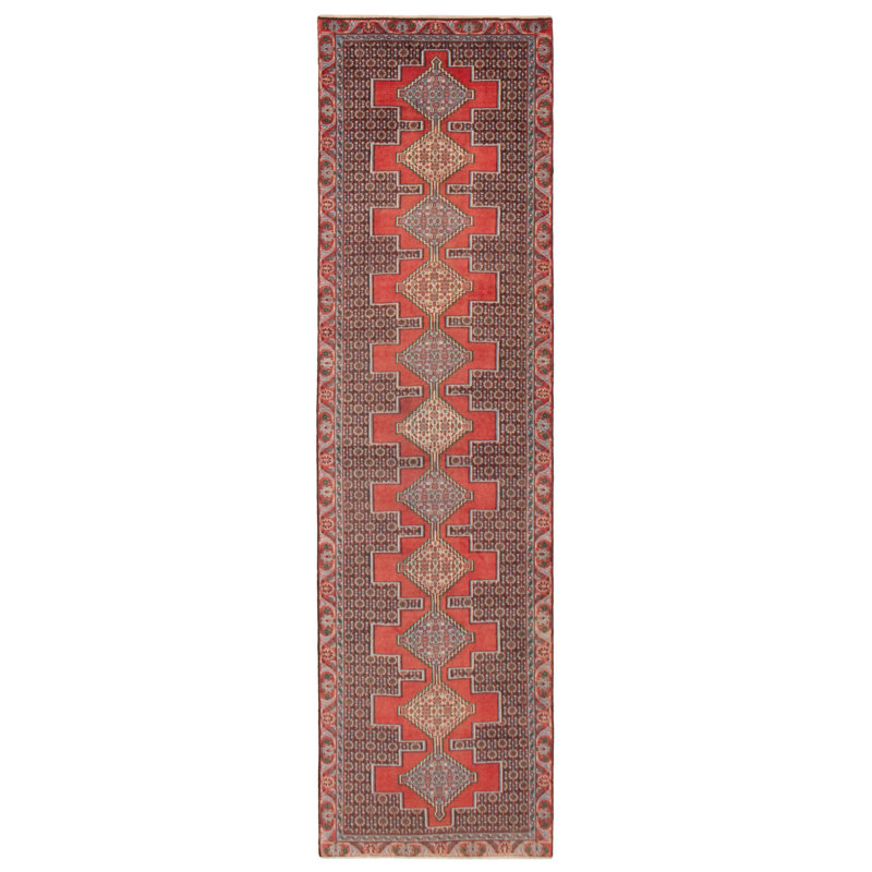Tapis de couloir rouge en laine 2 pi 9 po x 9 pi 9 po Zaelie